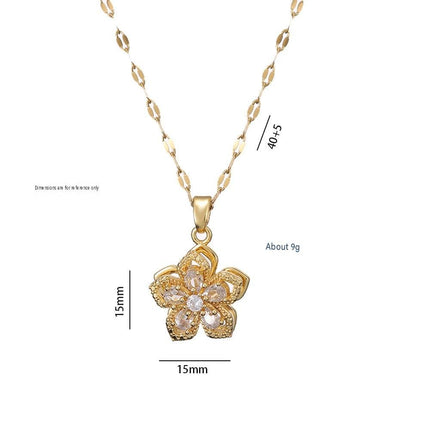 Green Rotating Bauhinia Zircon Flower Pendant Necklace - Alloy and Zircon - 15mm Pendant, 40+5cm Chain, Design for Women, Fashionable Collarbone Jewelry Gift