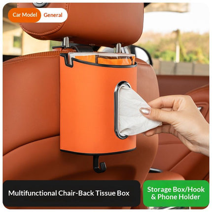 Red Multifunctional Car Seat Back Tissue Box - ABS and Faux Leather - Phone Holder, Cup Holder, Storage Bin,  Universal Fit for Most Vehicles