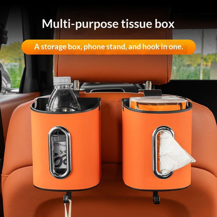 White Multifunctional Car Seat Back Tissue Box - ABS and Faux Leather - Phone Holder, Cup Holder, Storage Bin,  Universal Fit for Most Vehicles