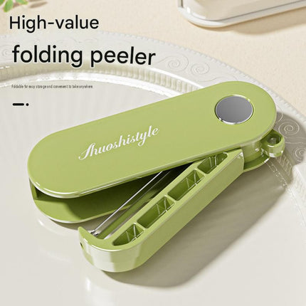 Home Fruit & Vegetable Peeling and Slicing Prep Set-Purple Folding Peeler and Red Fruit Slicer - Portable Stainless Steel Kitchen Tools for Camping, Home Use, and Travel