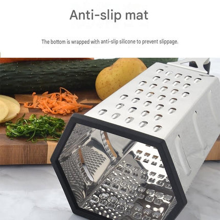 Multifunctional Six-Sided Box Vertical grater - Hollow tubular handle - Stainless Steel Kitchen Tool with Non-Slip Base  for Vegetables, Cheese, and Potatoes