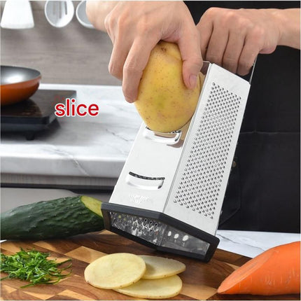 Multifunctional Six-Sided Box Vertical grater - Hollow tubular handle - Stainless Steel Kitchen Tool with Non-Slip Base  for Vegetables, Cheese, and Potatoes