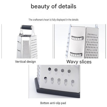 Multifunctional Six-Sided Box Vertical grater - Hollow tubular handle - Stainless Steel Kitchen Tool with Non-Slip Base  for Vegetables, Cheese, and Potatoes