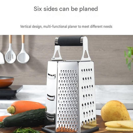 Multifunctional Six-Sided Box Vertical grater- TPR-sleeved handle - Stainless Steel Kitchen Tool with Non-Slip Base  for Vegetables, Cheese, and Potatoes