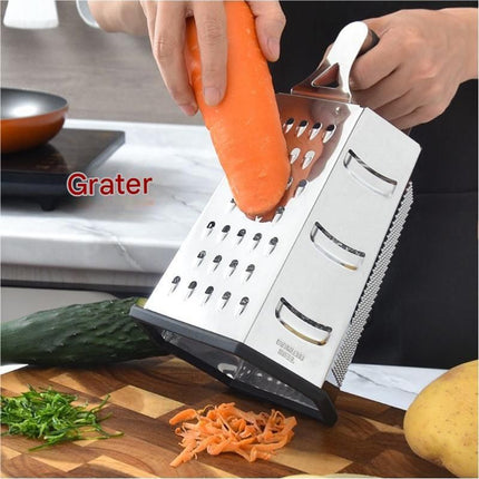 Multifunctional Six-Sided Box Vertical grater- Stainless steel flat handle - Stainless Steel Kitchen Tool with Non-Slip Base  for Vegetables, Cheese, and Potatoes