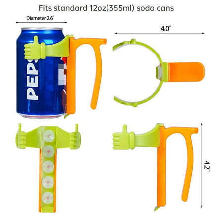 Blue Soda Can Lid and Handle Holder Set - Anti-Overflow Plastic Cover with Straw and Suction Cup Grip for 12oz Cans, Portable Drink Accessory for Parties and Travel