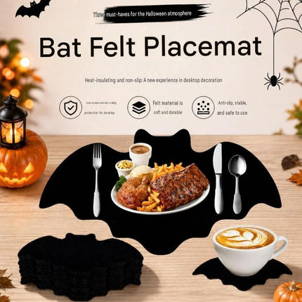 5-pieces 43*25cm Halloween bat-shaped mat - Felt Non-Slip Heat Resistant Table Mat for Party Dining and Gothic Home Deco