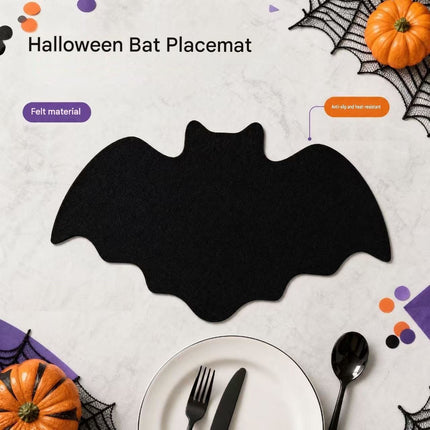 5-pieces 15*9cm Halloween bat-shaped mat - Felt Non-Slip Heat Resistant Table Mat for Party Dining and Gothic Home Deco