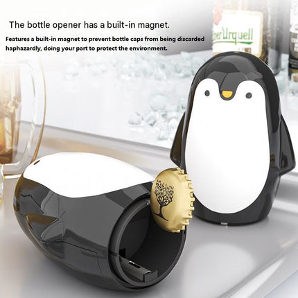 1 pcs Penguin-shaped design Bottle Opener - Stainless Steel and Plastic Magnetic Beer Opener with Cap Catcher, Compact Portable Beverage Access Tool for Home Bar, Parties, Camping and Gifts