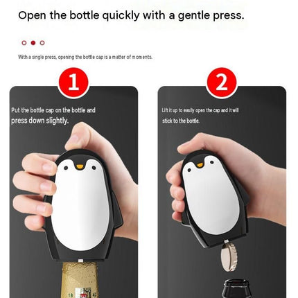 1 pcs Penguin-shaped design Bottle Opener - Stainless Steel and Plastic Magnetic Beer Opener with Cap Catcher, Compact Portable Beverage Access Tool for Home Bar, Parties, Camping and Gifts