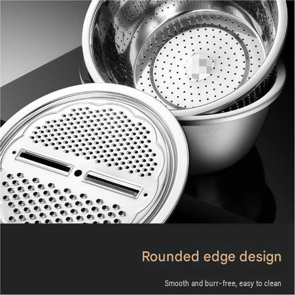 Home Salad Preparation Kit-Multifunctional Stainless Steel Vegetable Grater Bowl Set and Silicone Spatula - 28cm Kitchen Prep Tool for Slicing, Shredding, Washing and Mixing