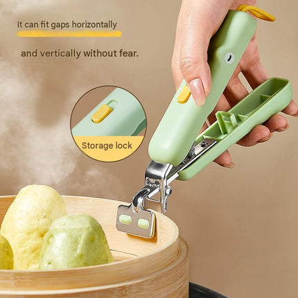Anti-Scald Bowl Lifter - Silicone Grip, Stainless Steel Clamp, Locking Storage - Safe Hot Dish Removal for Steamer and Rice Cooker