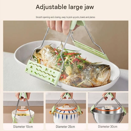 Adjustable Anti-Scald Dish Lifter - Silicone Grip Stainless Steel Plate Gripper for Steamer Oven - Safe Hot Bowl Removal Kitchen Tool