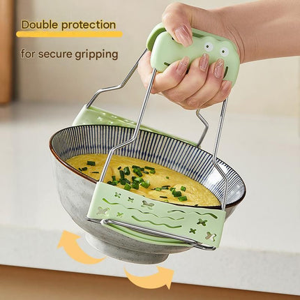 Adjustable Anti-Scald Dish Lifter - Silicone Grip Stainless Steel Plate Gripper for Steamer Oven - Safe Hot Bowl Removal Kitchen Tool