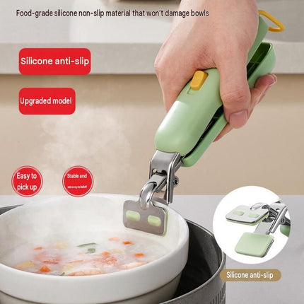 Anti-Scald Dish Lifter and Bowl Gripper Set - Adjustable Silicone Grip Stainless Steel Kitchen Tool for Steamer Oven Microwave Safe Hot Plate Removal