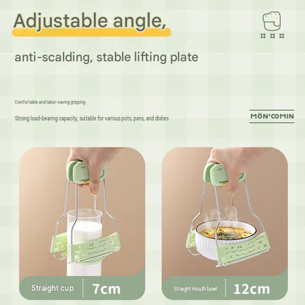 Anti-Scald Dish Lifter and Bowl Gripper Set - Adjustable Silicone Grip Stainless Steel Kitchen Tool for Steamer Oven Microwave Safe Hot Plate Removal