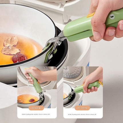 Crocodile shape Kitchen Heat Resistant Set - Adjustable Stainless Steel Plate Lifter, Non-Slip Bowl Clip and Silicone Oven Mitts - Anti-Scald Dish Grip for Steamer and Baking, Space Saving Storage