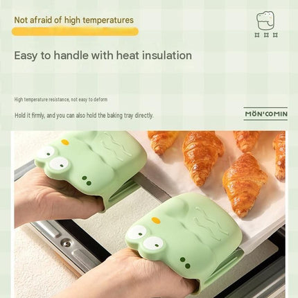 Crocodile shape Kitchen Heat Resistant Set - Adjustable Stainless Steel Plate Lifter, Non-Slip Bowl Clip and Silicone Oven Mitts - Anti-Scald Dish Grip for Steamer and Baking, Space Saving Storage