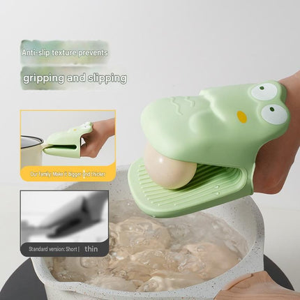 Crocodile shape Kitchen Heat Resistant Set - Adjustable Stainless Steel Plate Lifter, Non-Slip Bowl Clip and Silicone Oven Mitts - Anti-Scald Dish Grip for Steamer and Baking, Space Saving Storage