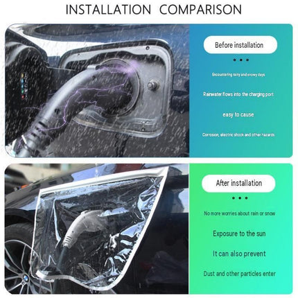 Black Magnetic EV Charging Port Rain Cover - Waterproof PVC Shield with Soft Magnetic Strip for Outdoor Charging Protection, Universal Fit for Electric Vehicles, Dust and Weather Resistant