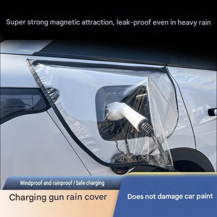 White Magnetic EV Charging Port Rain Cover - Waterproof PVC Shield with Soft Magnetic Strip for Outdoor Charging Protection, Universal Fit for Electric Vehicles, Dust and Weather Resistant
