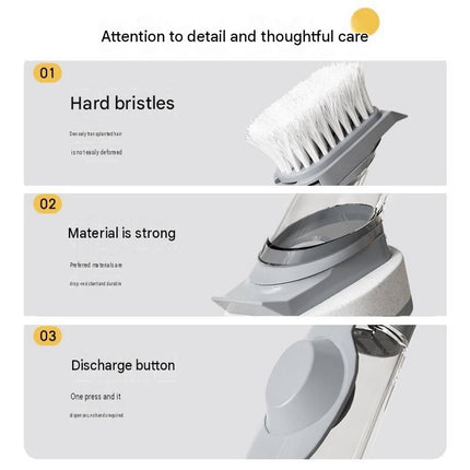 Grey Long Handle Liquid Dispensing Dish Brush（1 brush head+1 sponge brush head） - TPR and PP Construction - Press Button Soap Release,  Non Slip Grip, Kitchen Pot Pan Sink Cleaning Tool