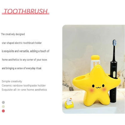 2 pcs Cute Star Shaped Electric Toothbrush Holder - Yellow Plastic Bathroom Organizer - Multi Slot Storage for Manual and Electric Brushes, Space Saving Vanity Tidy, Fun Decor Gift