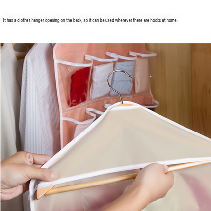 Blue 16 Pocket Hanging Wardrobe Organizer - Clear PE and Polyester Storage Bag with 16 Visible Compartments, Space Saving Over Door or Closet Hanger for Socks Underwear Accessories, Foldable Home Tidy Solution