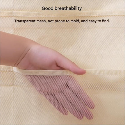 Beige Double-Sided Hanging Underwear Organizer（6 pockets on the front + 6 pockets on the back） - Breathable Non-Woven Mesh Storage Bag with Multiple Pockets for Bras Socks Panties, Washable Closet Space Saving Solution, Odourless and Durable