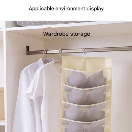 Grey Double-Sided Hanging Underwear Organizer（6 pockets on the front + 6 pockets on the back） - Breathable Non-Woven Mesh Storage Bag with Multiple Pockets for Bras Socks Panties, Washable Closet Space Saving Solution, Odourless and Durable
