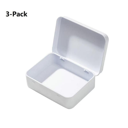 3-Pack White Portable Metal Storage Box for Cotton Swabs and Coins – Compact and Portable (95x70mm), Durable Storage Accessory