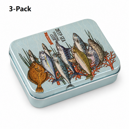 3-Pack Deep-sea fish patterns Portable Metal Storage Box for Cotton Swabs and Coins – Compact and Portable (95x70mm), Durable Storage Accessory