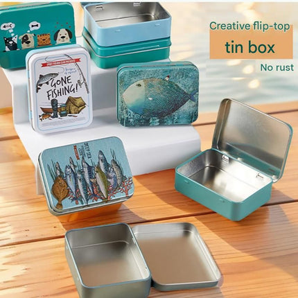 3-Pack Large fish patterns Portable Metal Storage Box for Cotton Swabs and Coins – Compact and Portable (95x70mm), Durable Storage Accessory