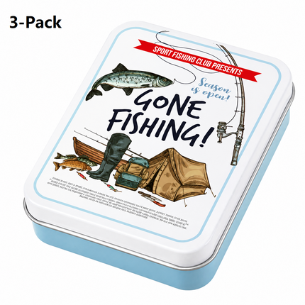 3-Pack Fishing club patterns Portable Metal Storage Box for Cotton Swabs and Coins – Compact and Portable (95x70mm), Durable Storage Accessory