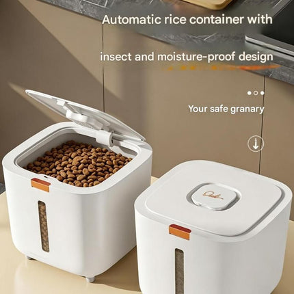 Large Size [Approx. 12-15 catties of cat/dog food] Sealed Rice Storage Container with Push-Button Lid - Moisture and Insect Proof Design, Transparent Level Window, Airtight Silicone Seal for Kitchen Pantry Organisation