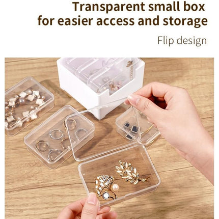 White Storage Box Set（Small storage box + 3 small inner boxes） - Transparent Flip-Lid Compartments, Multi-Use Organiser for Chargers, Earbuds, Cards and Jewellery