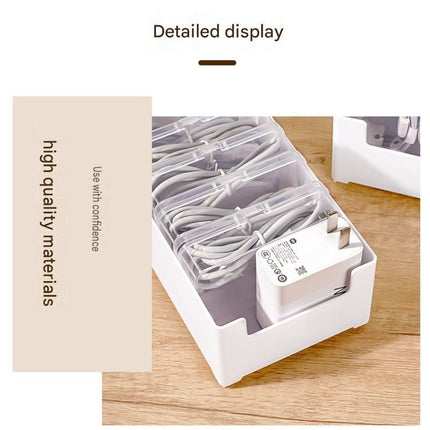 White Storage Box Set（Small storage box + 3 small inner boxes） - Transparent Flip-Lid Compartments, Multi-Use Organiser for Chargers, Earbuds, Cards and Jewellery