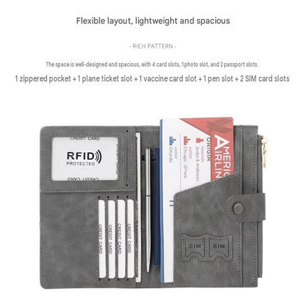 Green RFID-Protected Travel Passport Wallet - Slim Multi-Compartment Organiser for Cards, ID, SIM & Documents, PU Leather Finish