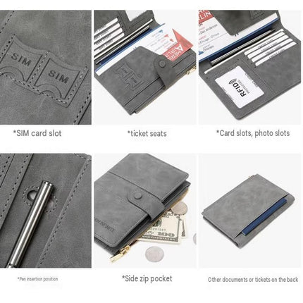 Green RFID-Protected Travel Passport Wallet - Slim Multi-Compartment Organiser for Cards, ID, SIM & Documents, PU Leather Finish