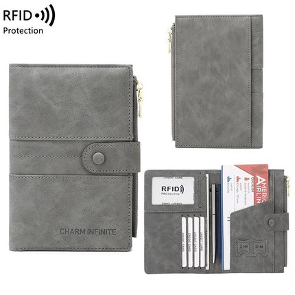 Coffee RFID-Protected Travel Passport Wallet - Slim Multi-Compartment Organiser for Cards, ID, SIM & Documents, PU Leather Finish