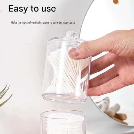 Transparent Cosmetic Storage Canister（Transparent round cup） – Stackable PS Organisers for Cotton Buds, Makeup Pads, Powder Puffs & Dental Floss