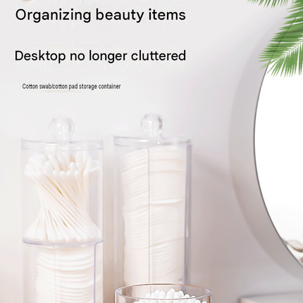 Transparent Cosmetic Storage Canister Set（Transparent combination round cup + U-shaped） – Stackable PS Organisers for Cotton Buds, Makeup Pads, Powder Puffs & Dental Floss