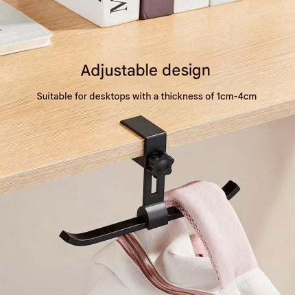 2 pack Black and Grey Aluminium Desk Edge Hook - Adjustable Clamp-On Bag Hanger For School And Office - Space Saving Storage Solution
