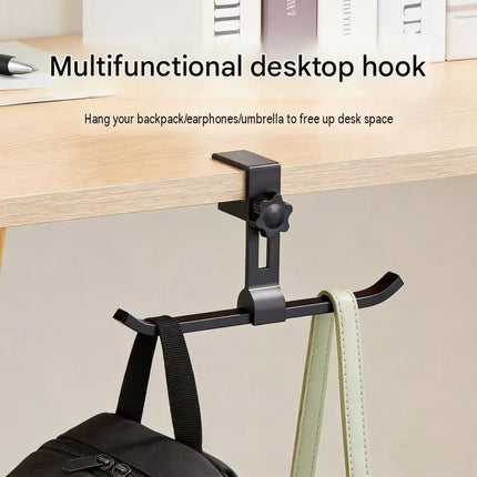 2 pack White and Black  Aluminium Desk Edge Hook - Adjustable Clamp-On Bag Hanger For School And Office - Space Saving Storage Solution