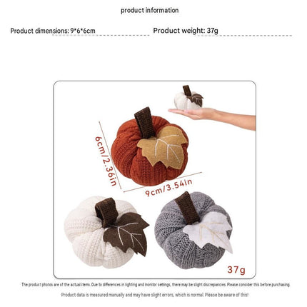 3-pack Brown Knitted Pumpkin Decoration - Polyester Fabric Fall Harvest Ornament With Hanging Loop For Thanksgiving Table Centre And Farmhouse Home Decor