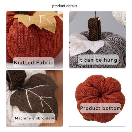 3-pack Brown Knitted Pumpkin Decoration - Polyester Fabric Fall Harvest Ornament With Hanging Loop For Thanksgiving Table Centre And Farmhouse Home Decor