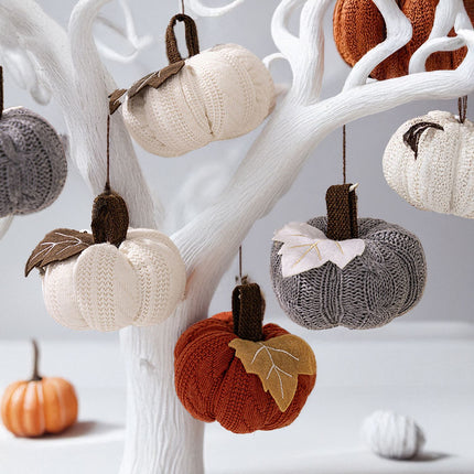 3-pack Brown Knitted Pumpkin Decoration - Polyester Fabric Fall Harvest Ornament With Hanging Loop For Thanksgiving Table Centre And Farmhouse Home Decor