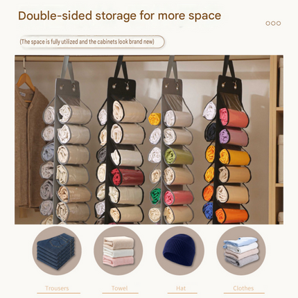 Black Home Organisation Set - 6 Pocket Handbag Hanging Organiser and 16 Slot Yoga Clothes Storage Bag - Double Sided Transparent Wardrobe Closet Hanger for Purses, Leggings, Scarves and Accessories