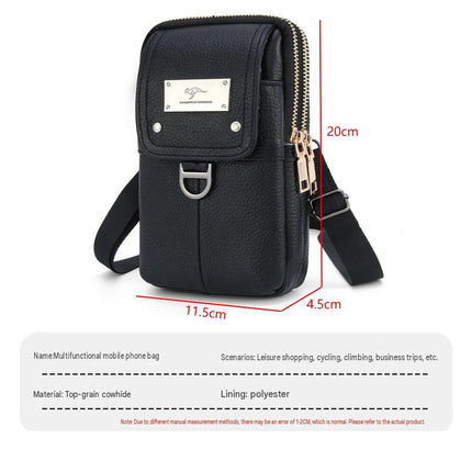 Coffee Men's Genuine Leather Waist Bag - Multi Layer Phone Pouch with Belt Loop and Shoulder Strap - Outdoor Travel Organizer for Smartphone, Keys, Cards and Cash