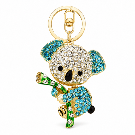 Blue Rhinestone Koala Keychain - Eco Friendly Zinc Alloy Metal Key Ring with Lobster Clasp - Cute Car Key Fob and Bag Charm Accessory for Women Girls Gift